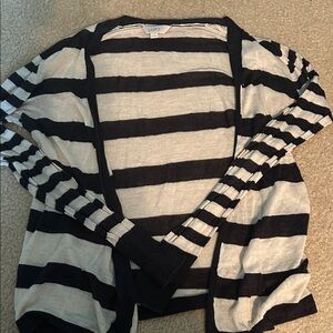 LOFT Women's Black and White Striped Cardigan